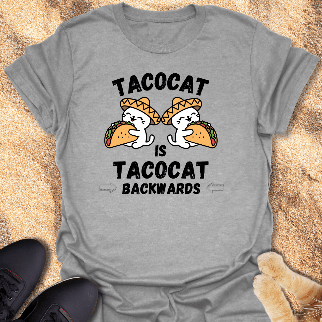 Tacocat is Tacocat BACKWARDS - Funny Cat Taco Design T-Shirt 28938127861308654228
