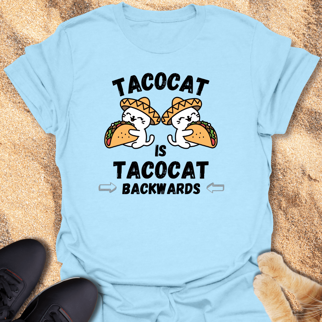 Tacocat is Tacocat BACKWARDS - Funny Cat Taco Design T-Shirt 25588796469165687999