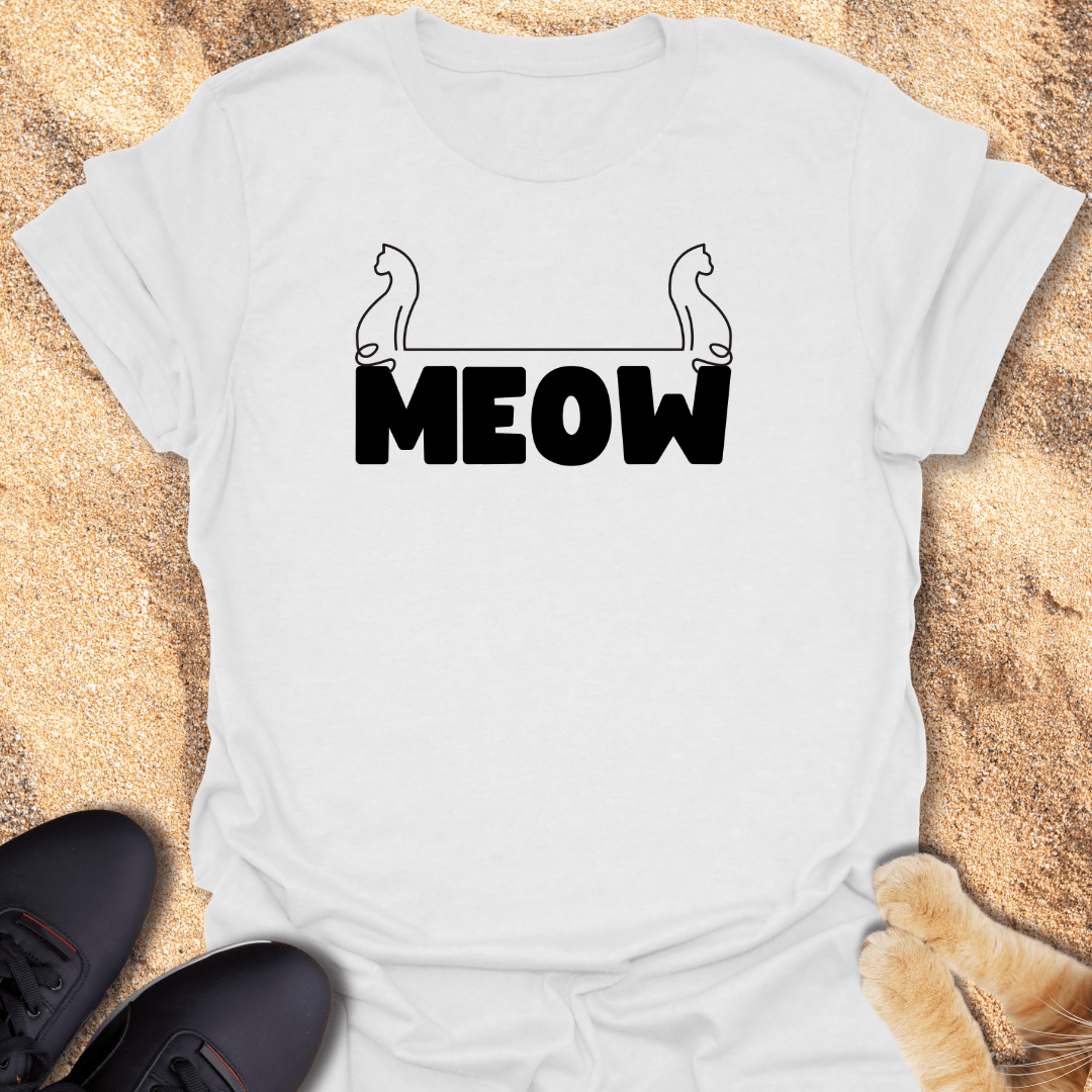 Cute MEOW Cats Line Art T-Shirt 13546548957051247629