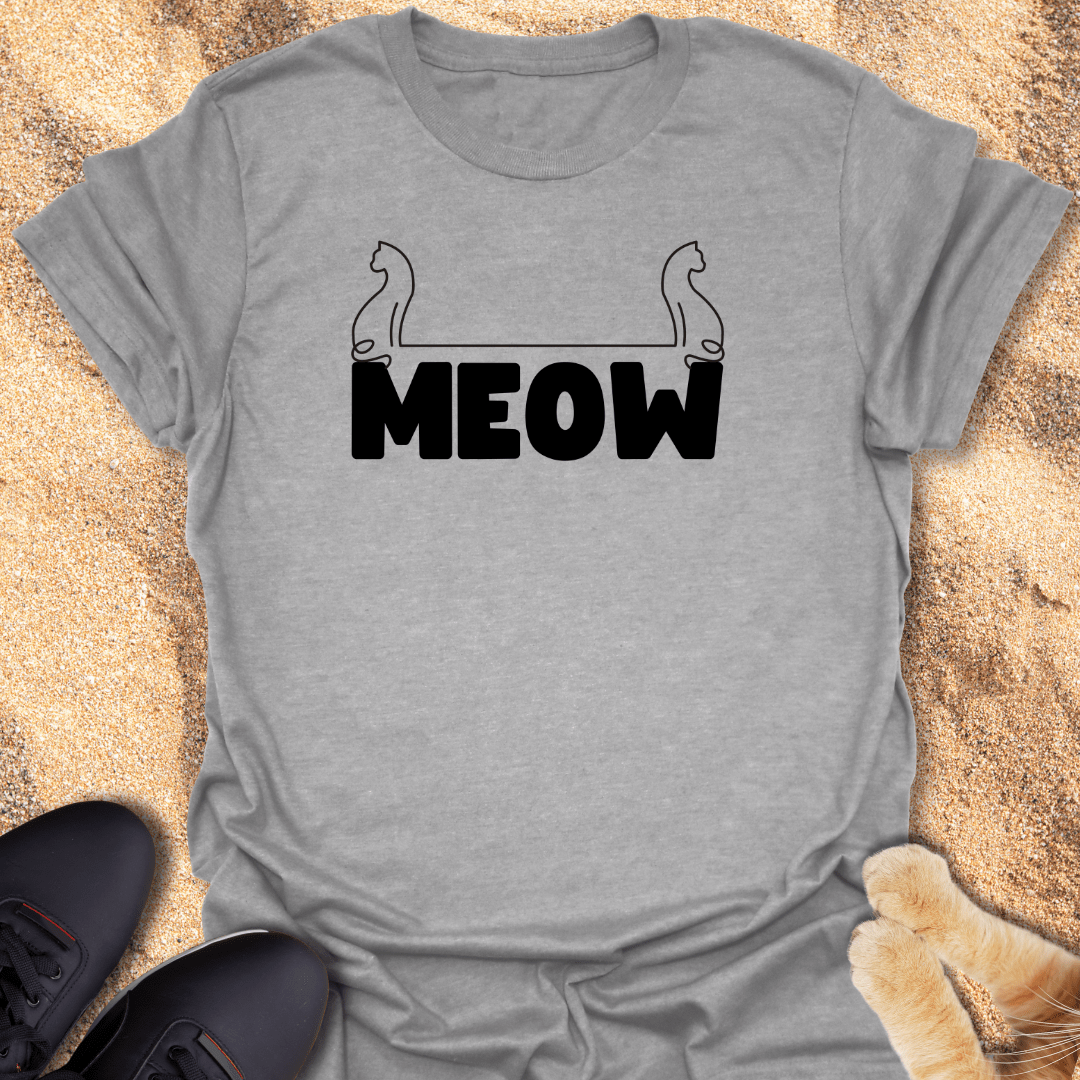 Cute MEOW Cats Line Art T-Shirt 24631636328454526878