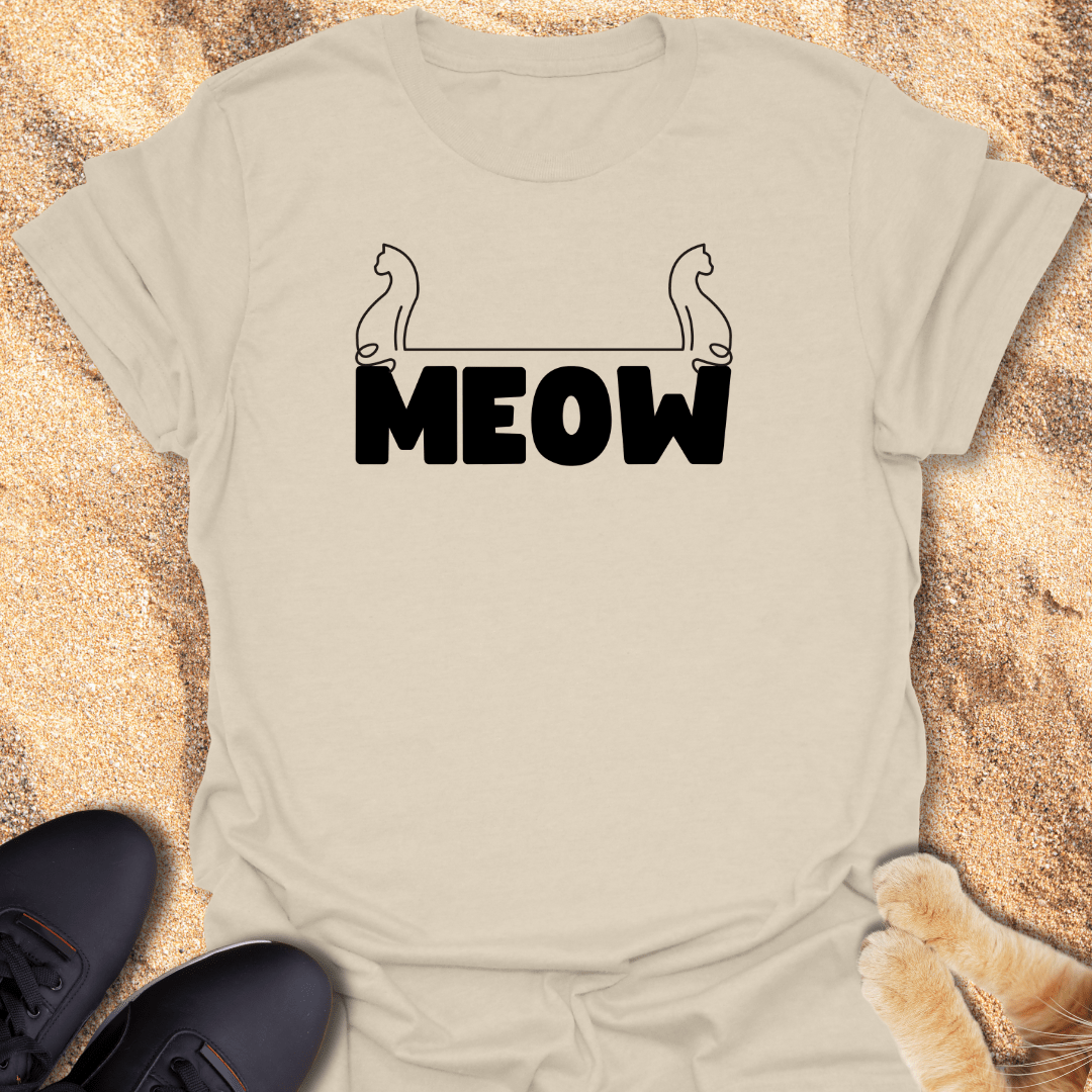 Cute MEOW Cats Line Art T-Shirt 15141974708514682972