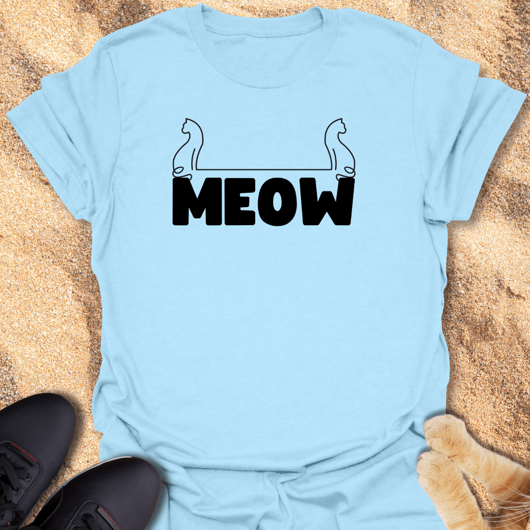 Cute MEOW Cats Line Art T-Shirt 14695341997209670390