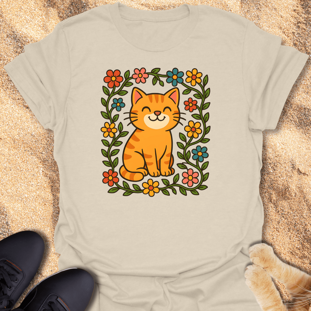 Flower-Powered Feline Vibes T-Shirt 11858462407617176234