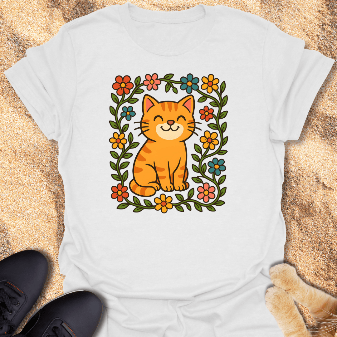 Flower-Powered Feline Vibes T-Shirt 18598537163461980788