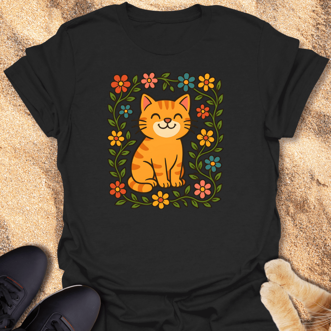 Flower-Powered Feline Vibes T-Shirt 77057017603745088857