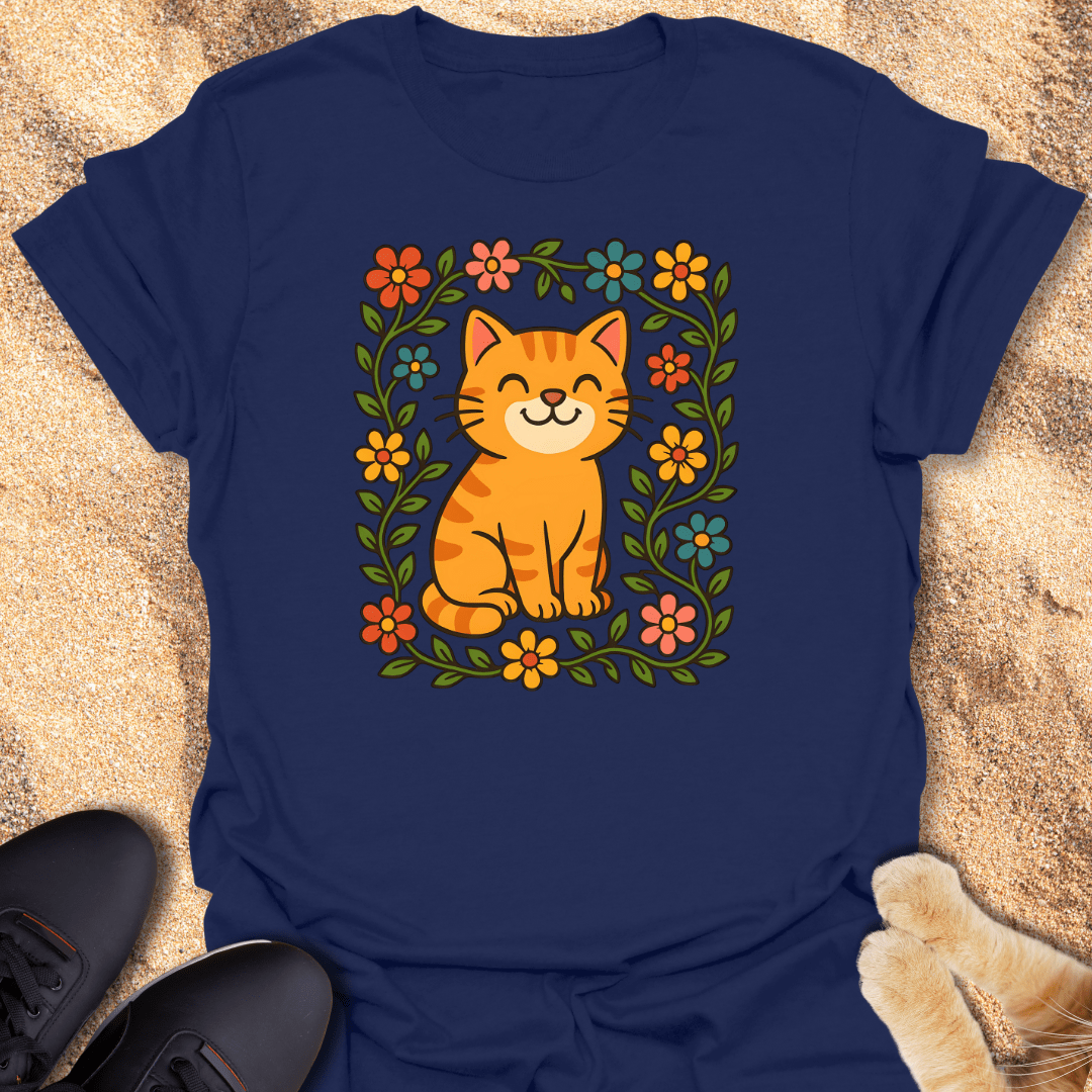 Flower-Powered Feline Vibes T-Shirt 17781563198817368474
