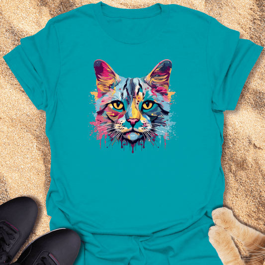 Rainbow Cat Head Design T-Shirt 88200528181574378580