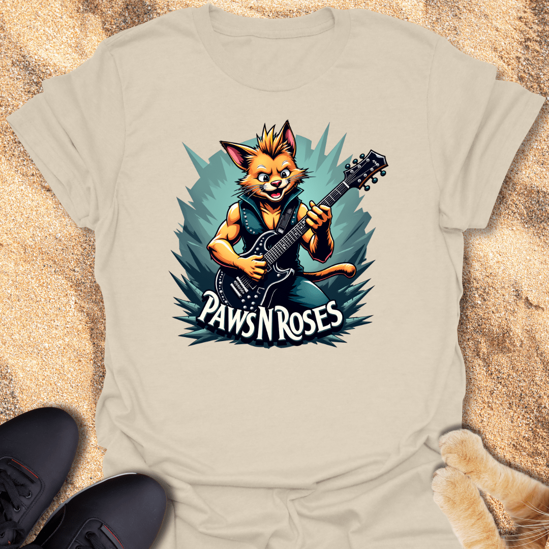 Rockstar Cat PawsNRoses T-Shirt 26418787210017087534